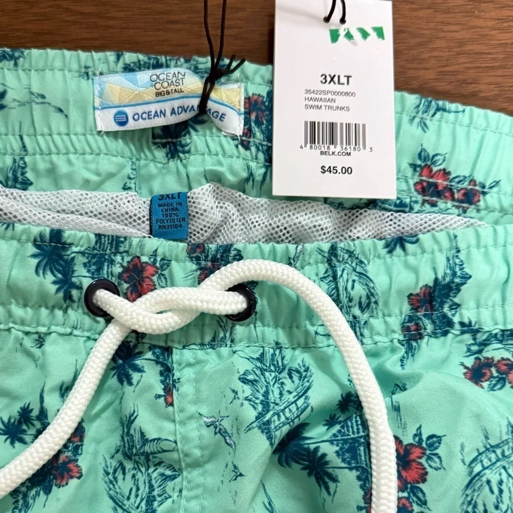 NWT Teal Tropical Print Swim Trunks Swimsuit   Size 3XLT Beach Vacation